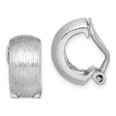 Sterling Silver 16mm Non-Pierced Diamond-Cut Hoop Earrings