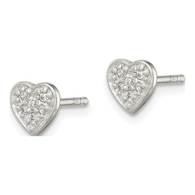 Sterling Silver Round CZ Heart Stud Earrings – view 3