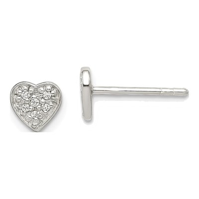 Sterling Silver Round CZ Heart Stud Earrings