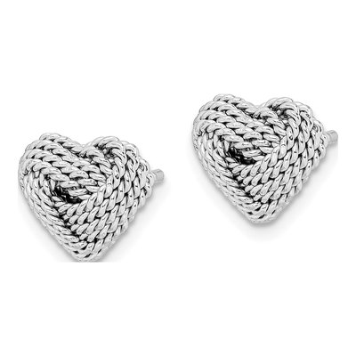 Sterling Silver Twisted Love Knot Heart Stud Earrings – view 3