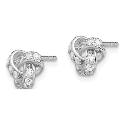 Sterling Silver Round CZ Love Knot Stud Earrings – view 3