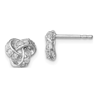 Sterling Silver Round CZ Love Knot Stud Earrings