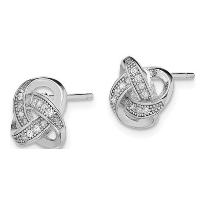Sterling Silver Round CZ Love Knot Stud Earrings – view 3