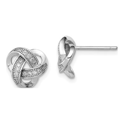 Sterling Silver Round CZ Love Knot Stud Earrings