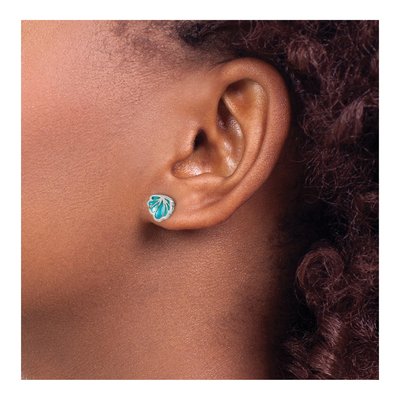 Sterling Silver Enamel Seashell Stud Earrings – view 4