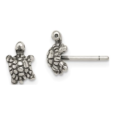 Sterling Silver Antiqued Turtle Stud Earrings