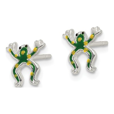 Sterling Silver Enamel Frog Stud Earrings – view 3