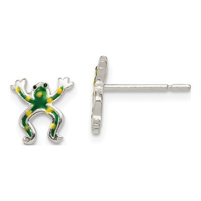 Sterling Silver Enamel Frog Stud Earrings