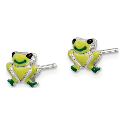 Sterling Silver Enamel Frog for Kids Stud Earrings – view 3