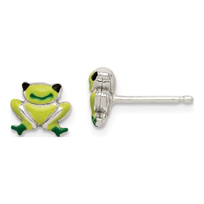 Sterling Silver Enamel Frog for Kids Stud Earrings