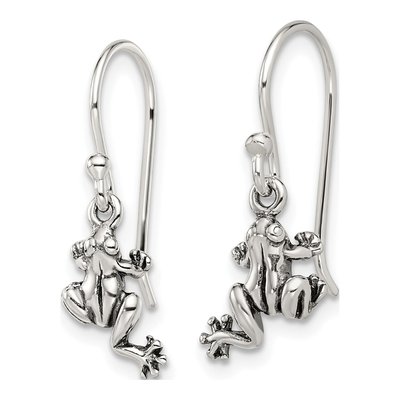 Sterling Silver Antiqued Frog Shepherd Hook Dangle Earrings – view 3