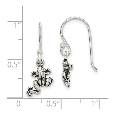 Sterling Silver Antiqued Frog Shepherd Hook Dangle Earrings – view 5