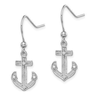 Sterling Silver CZ Anchor Shepherd Hook Dangle Earrings – view 3