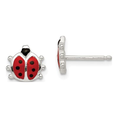 Sterling Silver Enamel Ladybug Stud Earrings