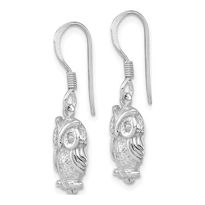 Sterling Silver CZ Owl Dangle Earrings – view 3