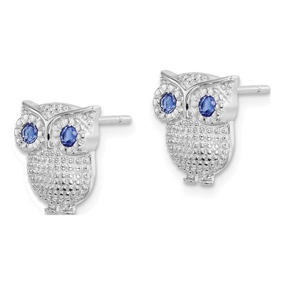 Sterling Silver Blue Glass Owl Stud Earrings – view 3
