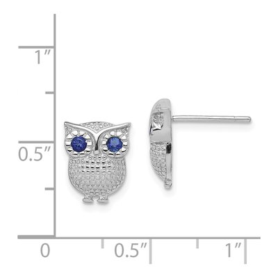 Sterling Silver Blue Glass Owl Stud Earrings – view 5