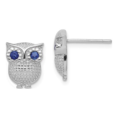 Sterling Silver Blue Glass Owl Stud Earrings