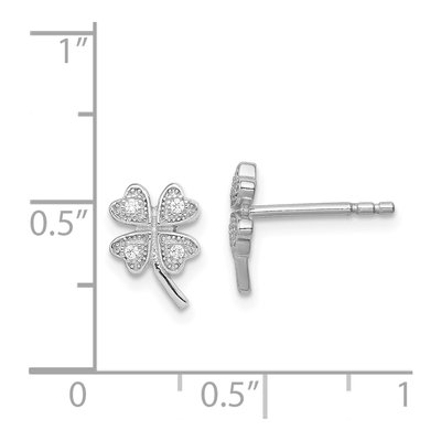 Sterling Silver Round CZ Leaf Clover Stud Earrings – view 5