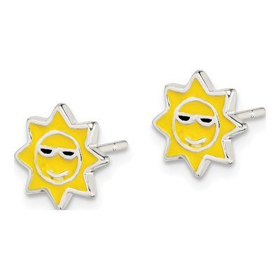 Sterling Silver Enamel Sunshine Button Stud Earrings – view 3