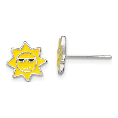 Sterling Silver Enamel Sunshine Button Stud Earrings