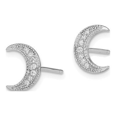 Sterling Silver Round CZ Crescent Moon Stud Earrings – view 3