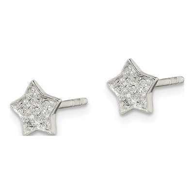 Sterling Silver Round CZ Star Stud Earrings – view 3