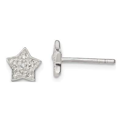 Sterling Silver Round CZ Star Stud Earrings