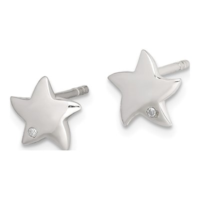 Sterling Silver Round Diamond Star Stud Earrings – view 3