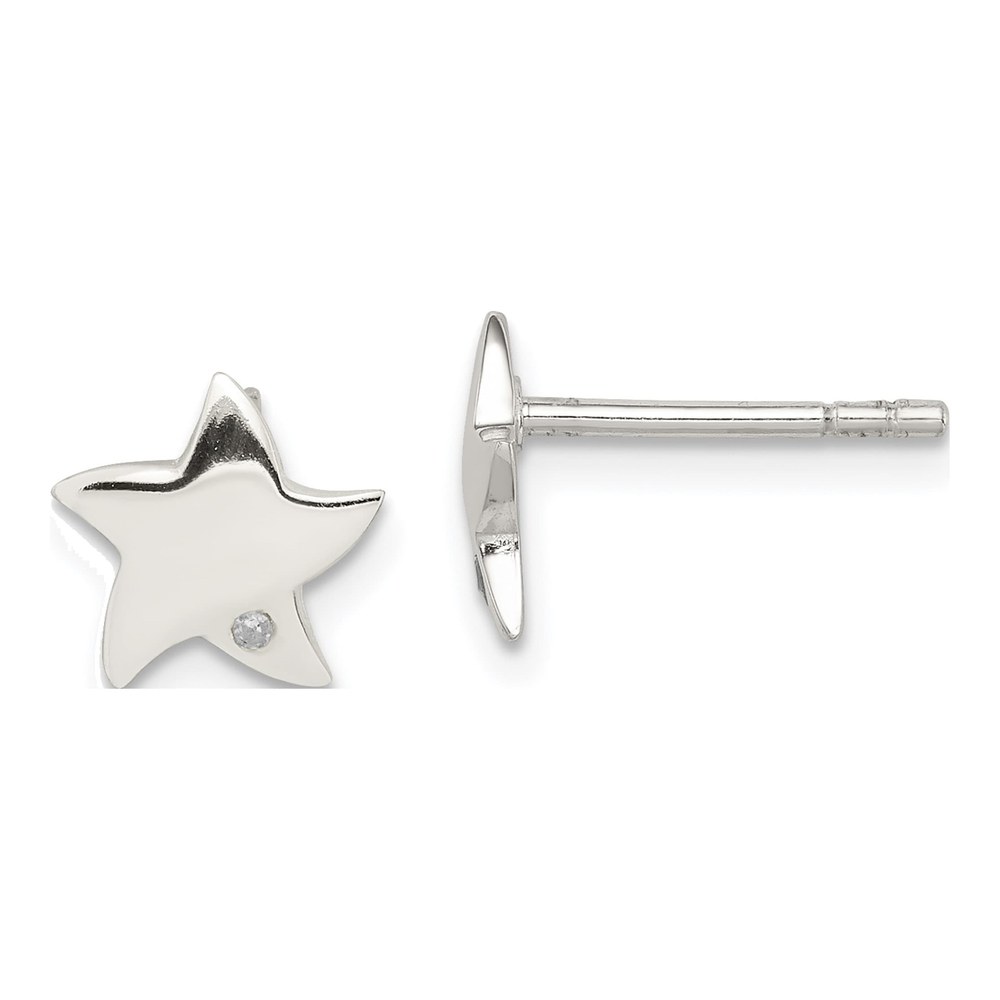Sterling Silver Round Diamond Star Stud Earrings