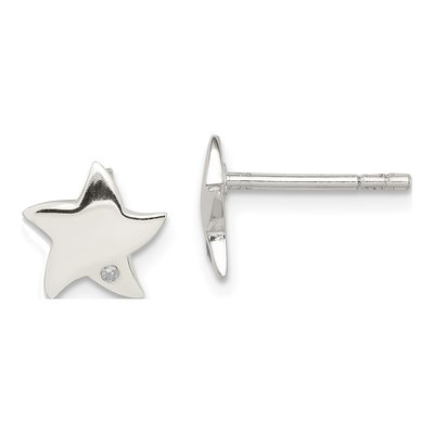Sterling Silver Round Diamond Star Stud Earrings