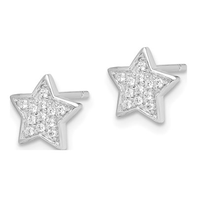 Sterling Silver Round CZ Star Stud Earrings – view 3