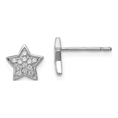 Sterling Silver Round CZ Star Stud Earrings