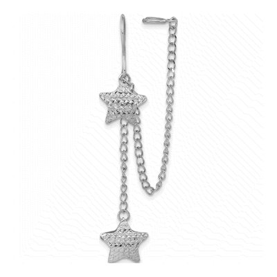 Sterling Silver Star Earlobe Cuff Dangle Earrings