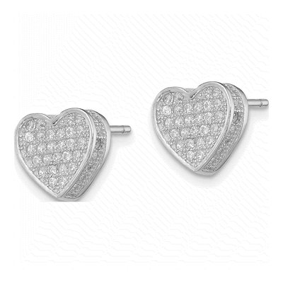 Sterling Silver Round CZ Micro Pave Heart Stud Earrings – view 3