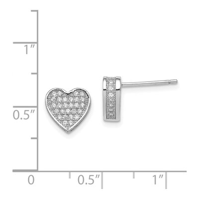 Sterling Silver Round CZ Micro Pave Heart Stud Earrings – view 5