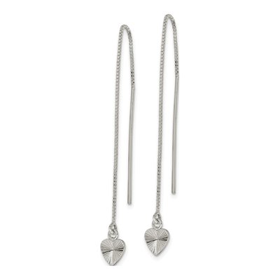 Sterling Silver Diamond-Cut Heart Threader Earrings – view 3