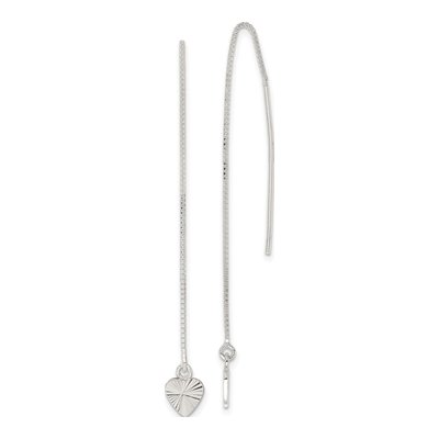 Sterling Silver Diamond-Cut Heart Threader Earrings