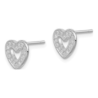Sterling Silver Round CZ Heart Stud Earrings – view 3