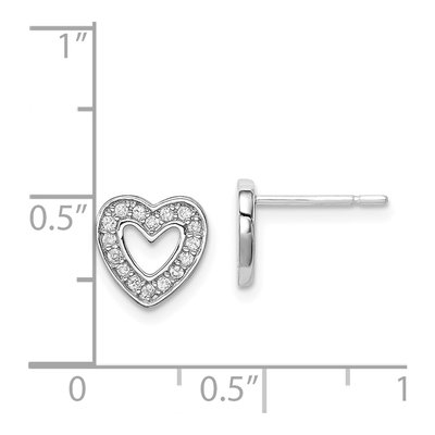 Sterling Silver Round CZ Heart Stud Earrings – view 5