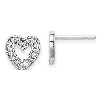 Sterling Silver Round CZ Heart Stud Earrings