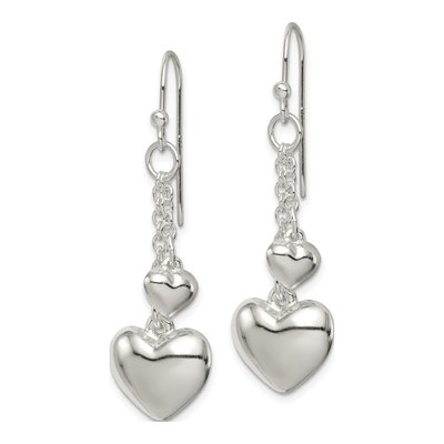 Sterling Silver Puffed Heart Dangle Earrings – view 3