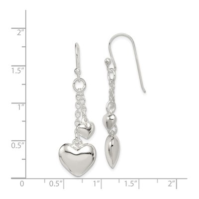 Sterling Silver Puffed Heart Dangle Earrings – view 5