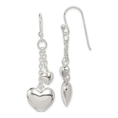 Sterling Silver Puffed Heart Dangle Earrings