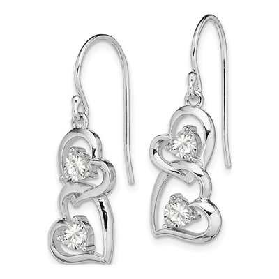 Sterling Silver CZ Heart Dangle Earrings – view 3