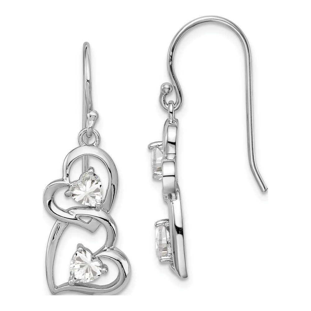 Sterling Silver CZ Heart Dangle Earrings