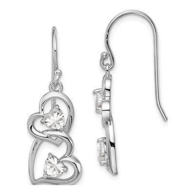 Sterling Silver CZ Heart Dangle Earrings