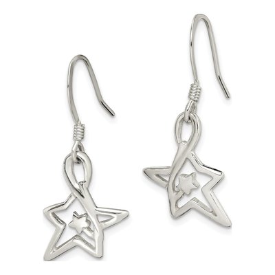 Sterling Silver Diamond-Cut Star Dangle Earrings – view 3