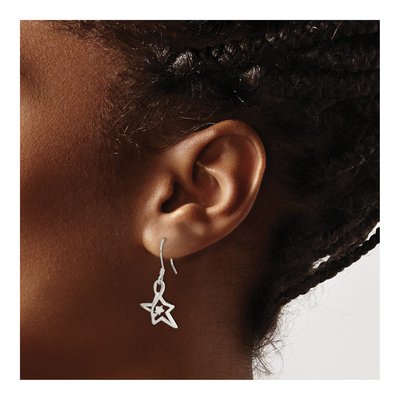 Sterling Silver Diamond-Cut Star Dangle Earrings – view 4