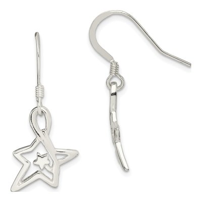 Sterling Silver Diamond-Cut Star Dangle Earrings